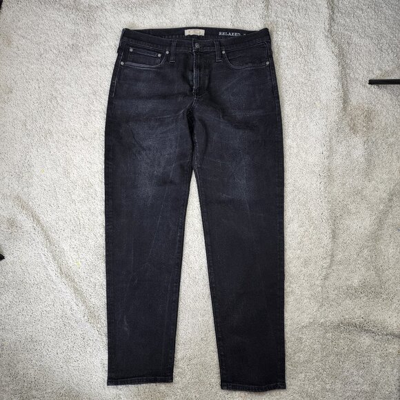 Madewell Men's Jeans 36 X 34 Charcoal Black Relaxed Taper Medium Wash Faded USA - Picture 1 of 8